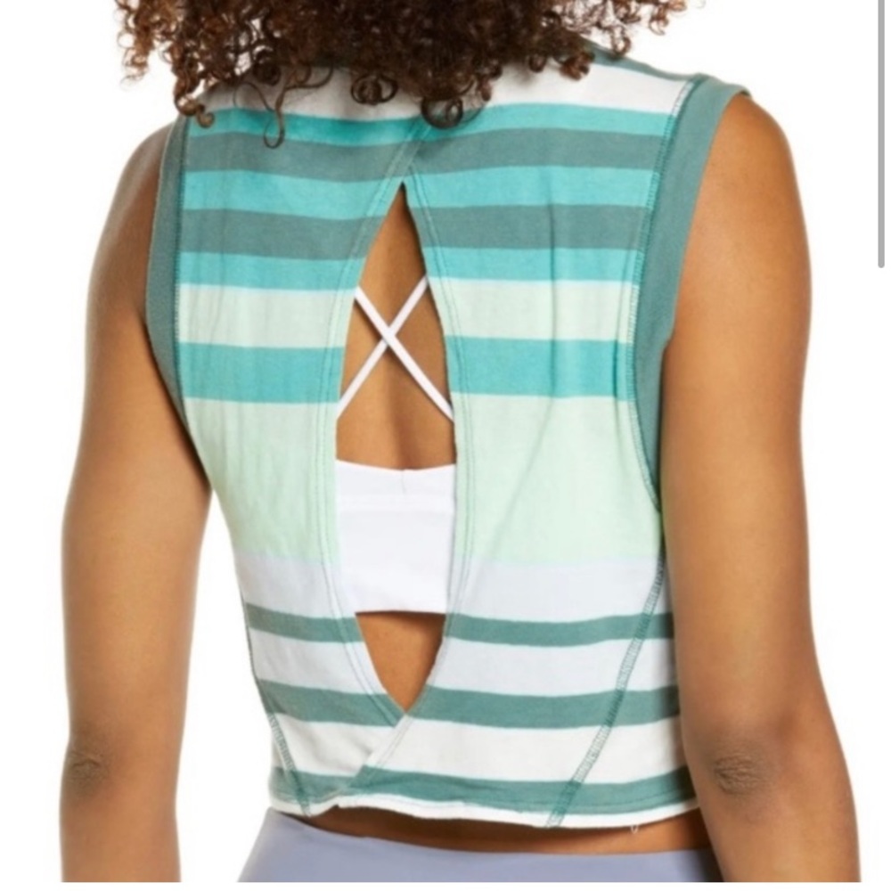 Free People Striped Crop Top - Teal and White